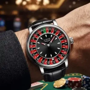 LIGE Roulette Dial Watch – Luxury Analog Men’s Leather Strap Watch